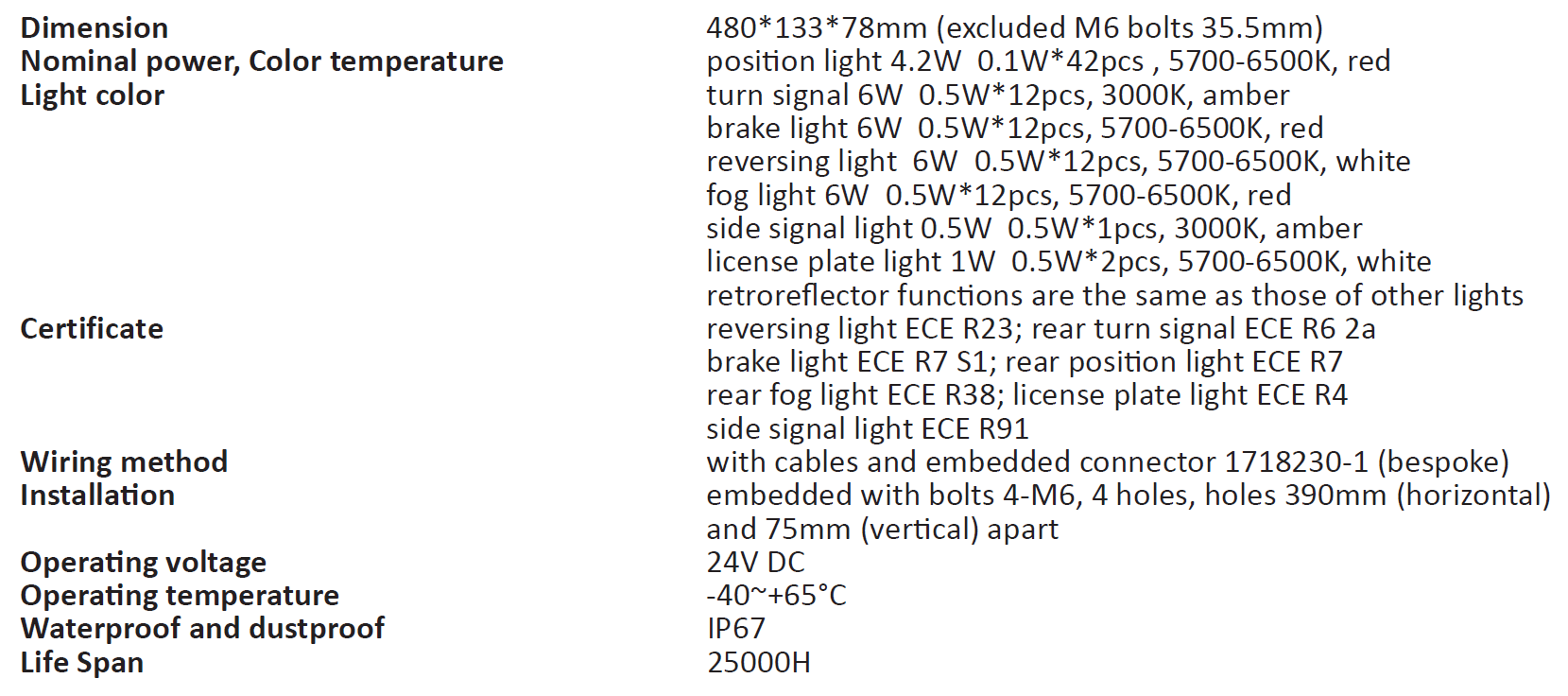 Rear registration plate lamp Trailer truck combination light