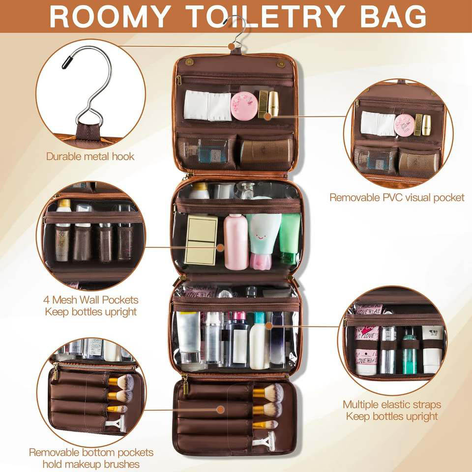 Personalised Leather Folding Bathroom Wash Bag Womens