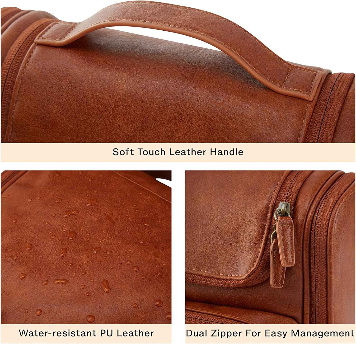 Mens Luxury Leather Bathroom Pouch Hanging Toiletry Bag