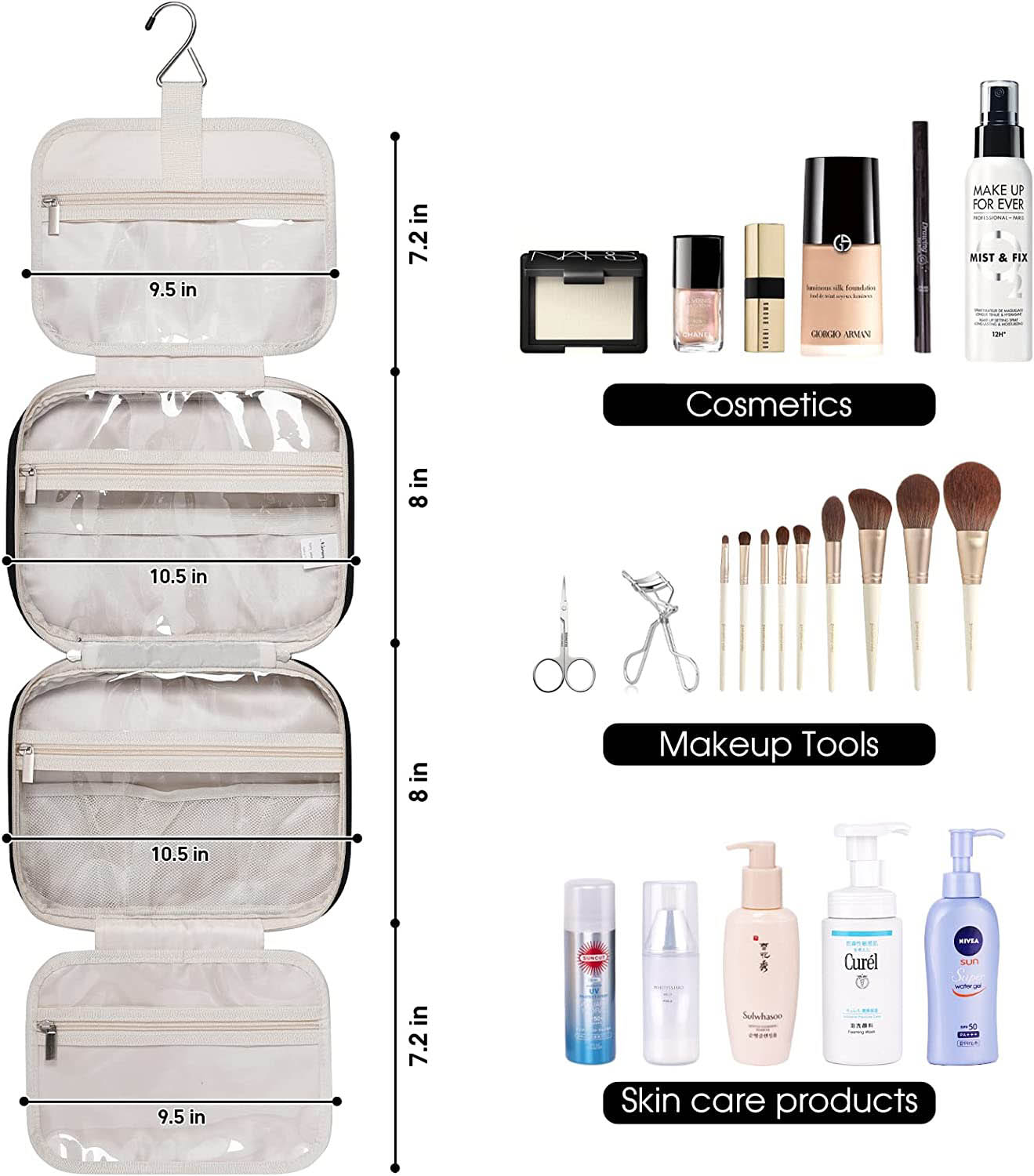 Travel Foldable Makeup Organiser Bag With Brush Holder