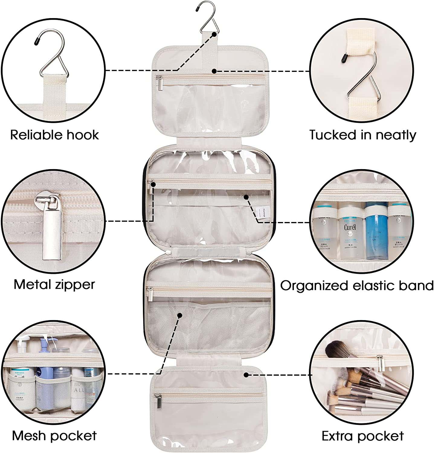 Travel Foldable Makeup Organiser Bag With Brush Holder