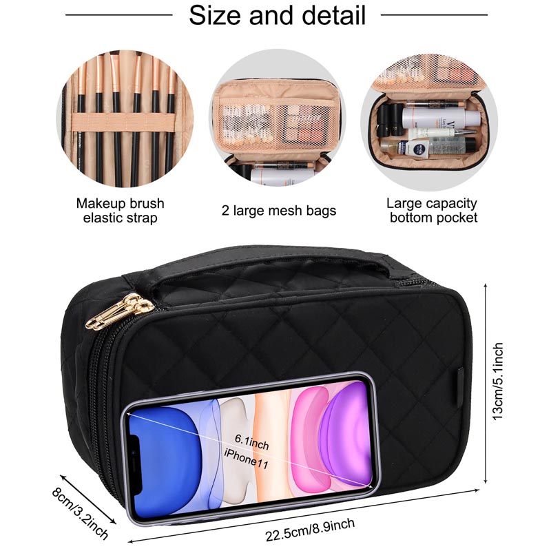 Professional Double Zip Nylon Mini Makeup Cosmetic Bag