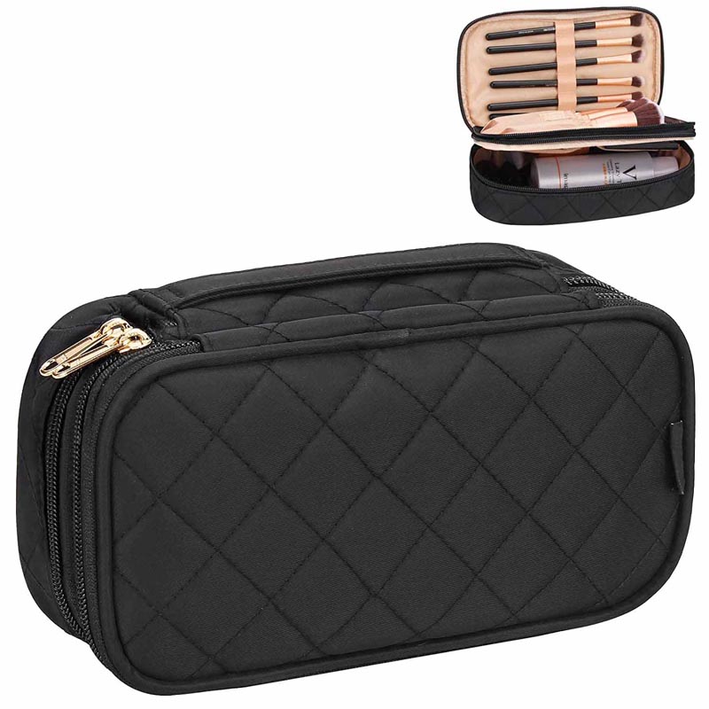 Professionelle Mini-Make-up-Kosmetiktasche aus Nylon mit doppeltem Reißverschluss