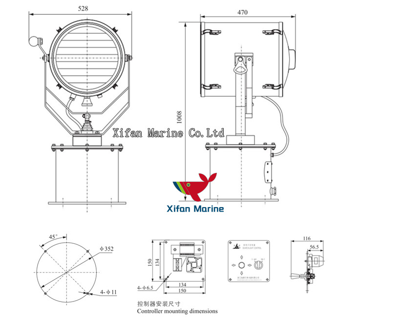 Ship Boat Stainless Steel Incandescent Searchlights
