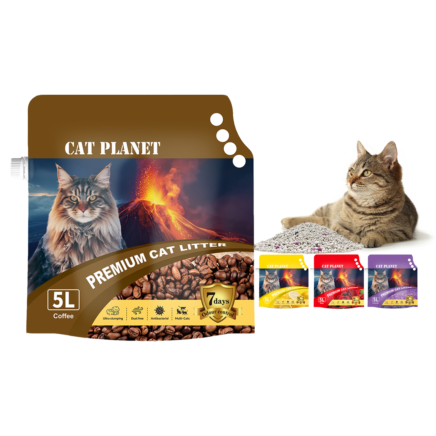 قمامة القطط المصنوعة من مادة البنتونيت تضيف فوهة شفط بلاستيكية للتغليف