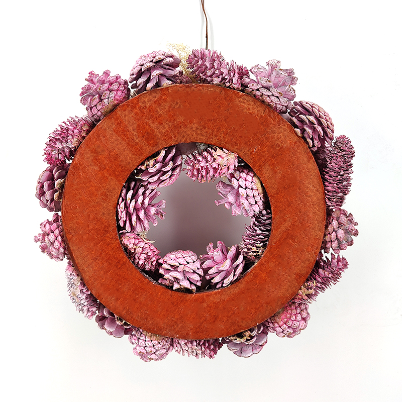 Pink Color Christmas Pine Cone Decoration Wreath