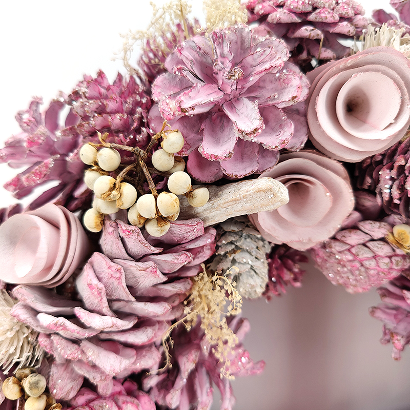 Pink Color Christmas Pine Cone Decoration Wreath