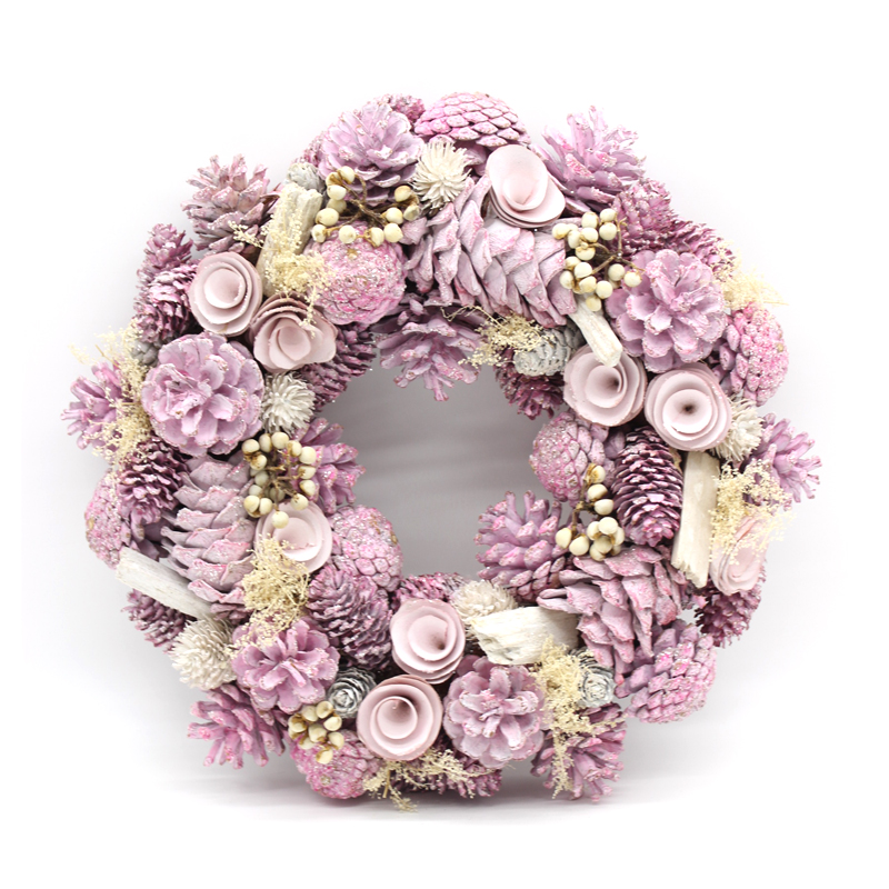 Pink Color Christmas Pine Cone Decoration Wreath