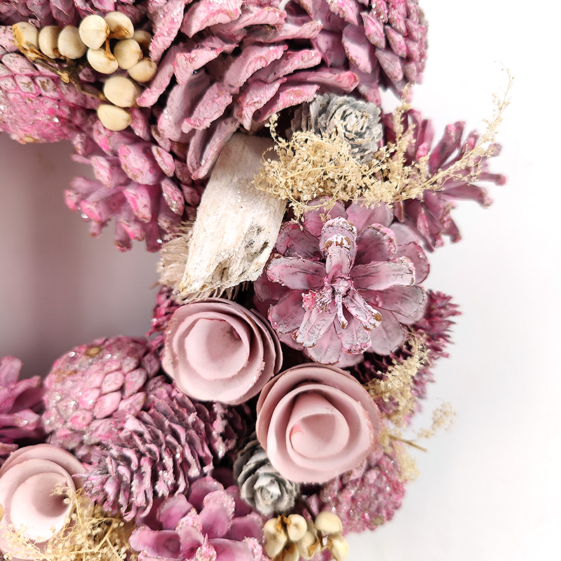 Pink Color Christmas Pine Cone Decoration Wreath