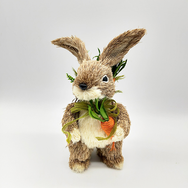 Easter Craft Straw Bunny Grass Rabbit With Carrot In Hand