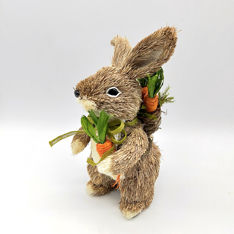 Easter Craft Straw Bunny Grass Rabbit With Carrot In Hand