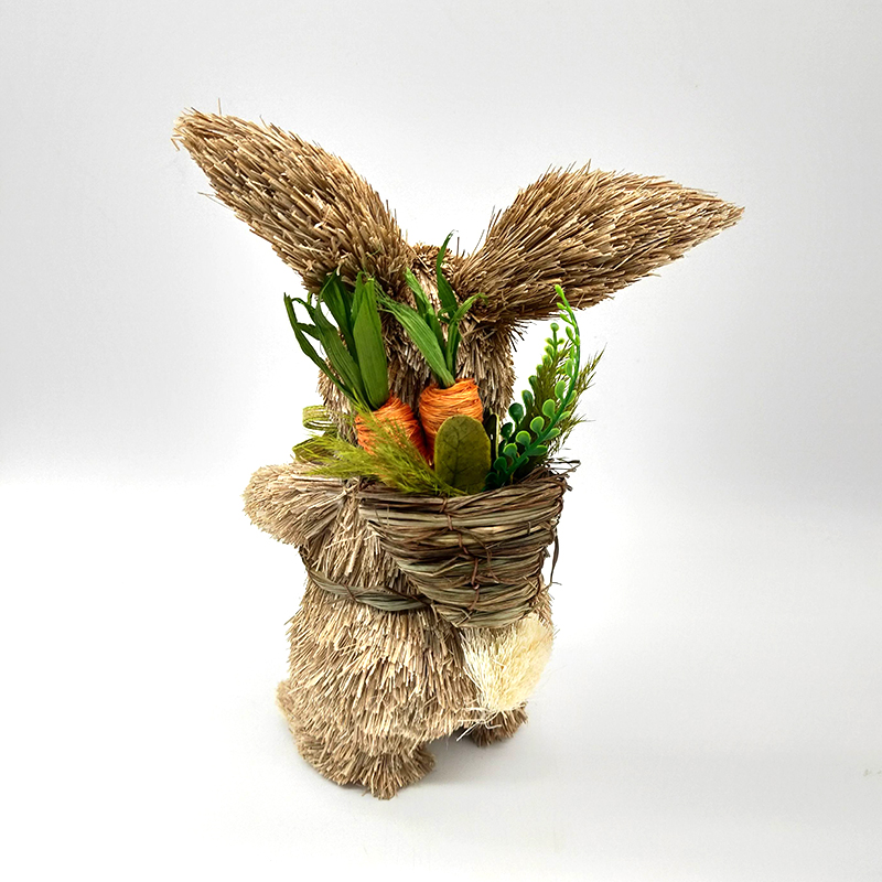 Easter Craft Straw Bunny Grass Rabbit With Carrot In Hand