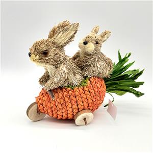 Handmade Easter Straw Bunny with Carrot Car
