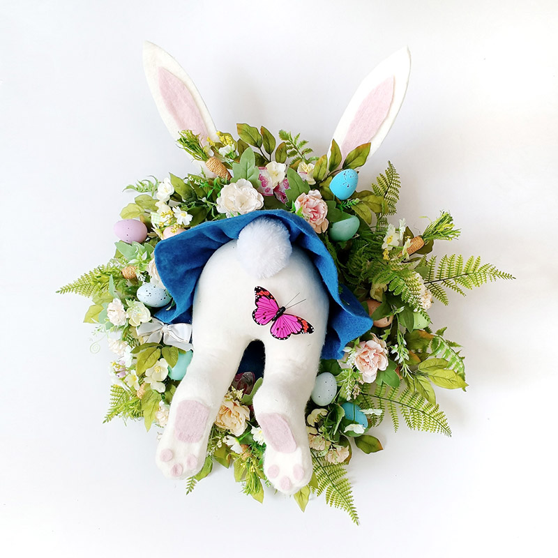 Easter Home Door Decoration Bunny Butt And Ears Artificial Wreath
