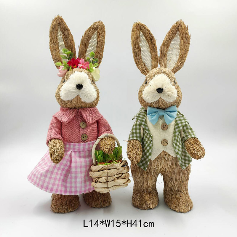 Home Decoration Supplies Natural Material Easter Straw Bunny Decor
