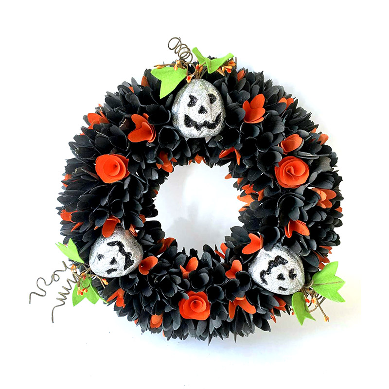 Halloween Thriller Decor Farm Style Wall Pumpkin Skeleton Wreath
