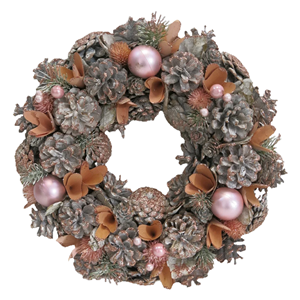 Natural Pine Cone Christmas Wreath With Pink Ball