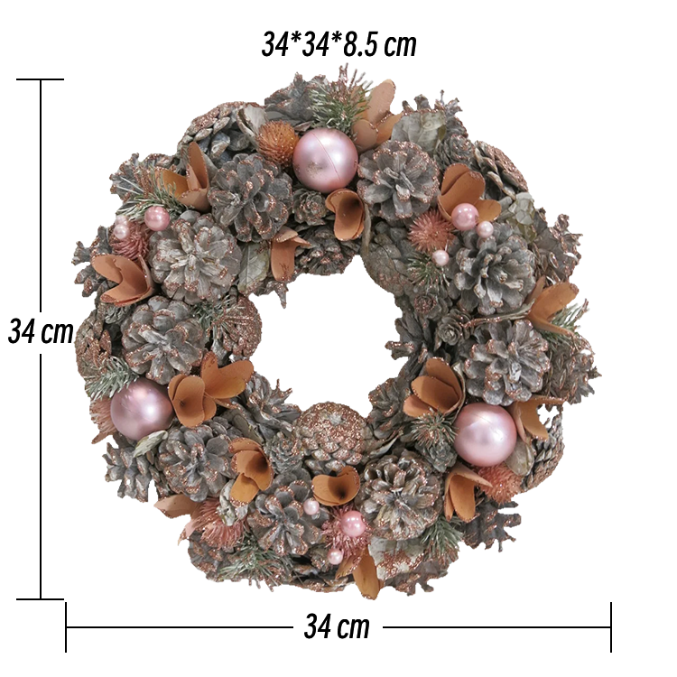 Natural Pine Cone Christmas Wreath With Pink Ball