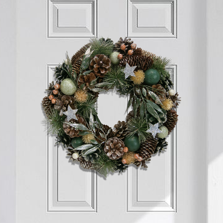 Artificial Glitter Pine Cone Christmas Door Wreath Decoration