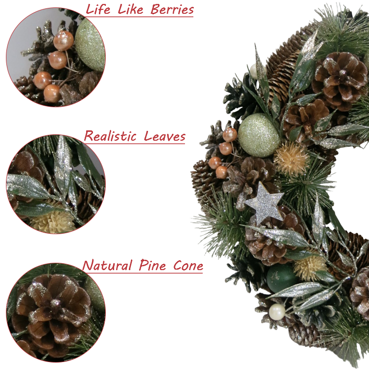 Artificial Glitter Pine Cone Christmas Door Wreath Decoration