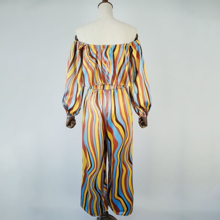 Women's off shoulder striped trouser suit