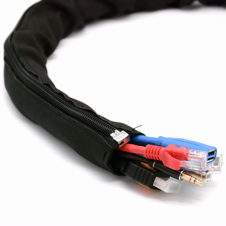 Flexible Black Pet Expandable Zipper Sleeve Braided Cable Wrap