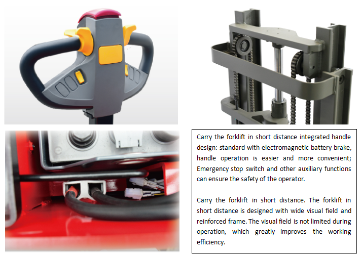 The electric stacker lifts up to 3 meters