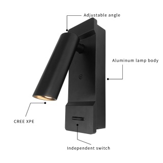 Applique murale moderne réglable en aluminium noir et blanc