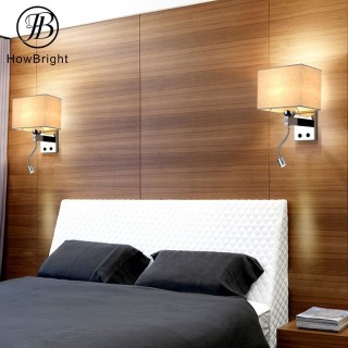 Hotel Bedside Fabric Lampshade With Tail LED Reading Light