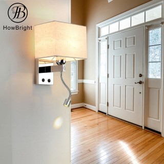 Hotel Bedside Fabric Lampshade With Tail LED Reading Light