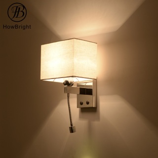 Lampe de chevet d'hôtel en tissu avec abat-jour et lampe de lecture à LED