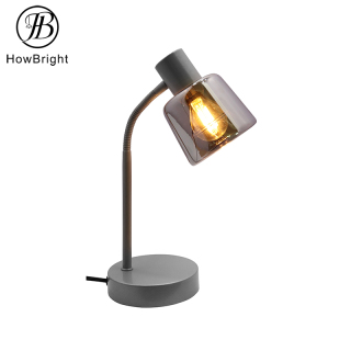 Elegant Round Smoky Grey Glass Table Lamp For Bedroom Hotel