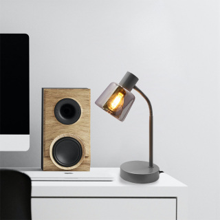 Elegant Round Smoky Grey Glass Table Lamp For Bedroom Hotel