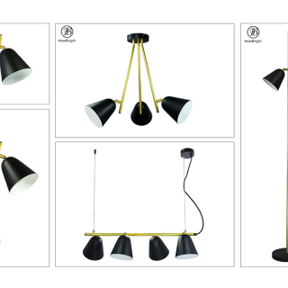 Iron Multi Head Black And Gold Floor Lamp