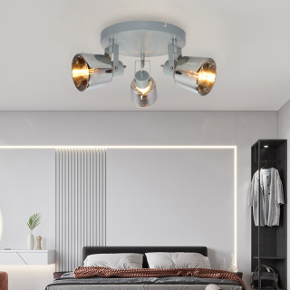 Elegant Round Smoky Grey Glass Table Lamp For Bedroom Hotel