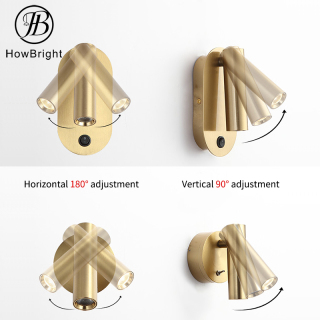 Modern style LED Aluminum wall lamp IP20 round black night spotlight corridor Bedside reading room LED light