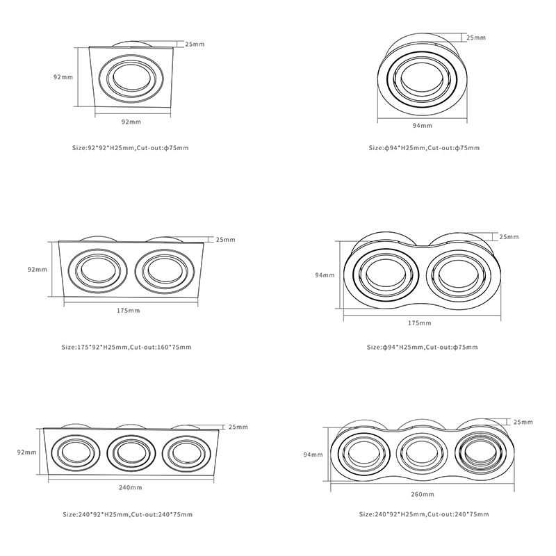 IP20GU10 recessed down light