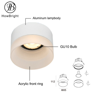 Aluminum GU10 Down Light Fixtures Acrylic Deco Ring Recessed