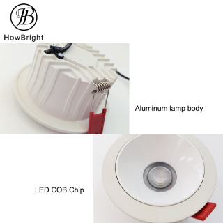 Recessed down light with black reflector LED aluminum interior