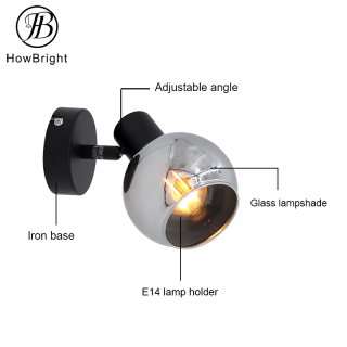 Lámpara de pared de cristal con foco E14 para iluminación del hogar