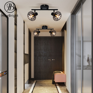 Metal lantern lamp shade with E14 bulb spot light for interior