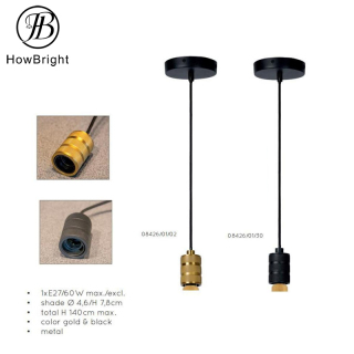 decorative Pendant Light, metal E14 E27 bulb Pendant lamp in Black Adjustable Length