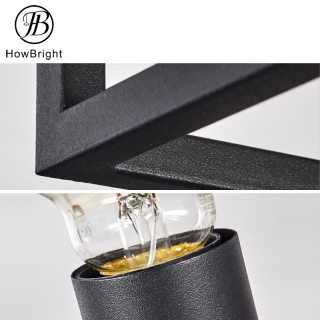 Lampă de masă din metal pătrată geometrică cu design simplu, lampă de masă cu grilă din fier negru