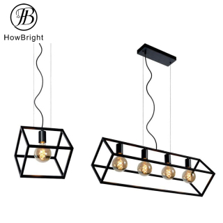 Lampă de masă din metal pătrată geometrică cu design simplu, lampă de masă cu grilă din fier negru