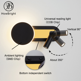 Lámpara de pared decorativa con lámina de oro Lámpara de lectura universal