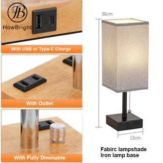 USB Cordless Rechargeable Wooden Table Lamp