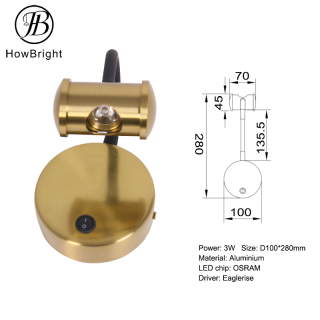Luminária de parede LED 3W para cabeceira de hotel, flexível, pescoço de ganso, luminária de parede Shabat