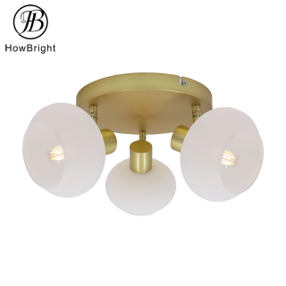 Round Corrugated Lamp Shade Gold Modern Glass Ceiling Lamp