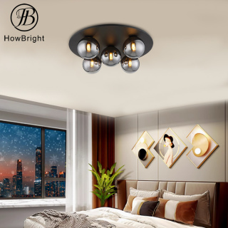 glass ceiling light smoky grey amber premium bedroom iron G9 ceiling lamp with glass ball