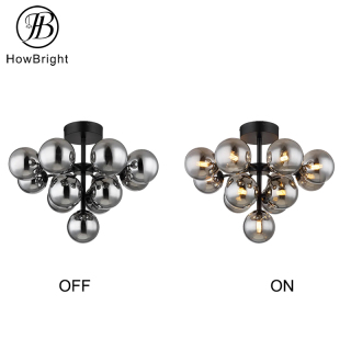 living room dining room glass ceiling light smoky grey amber premium bedroom iron G9 ceiling lamp with glass ball